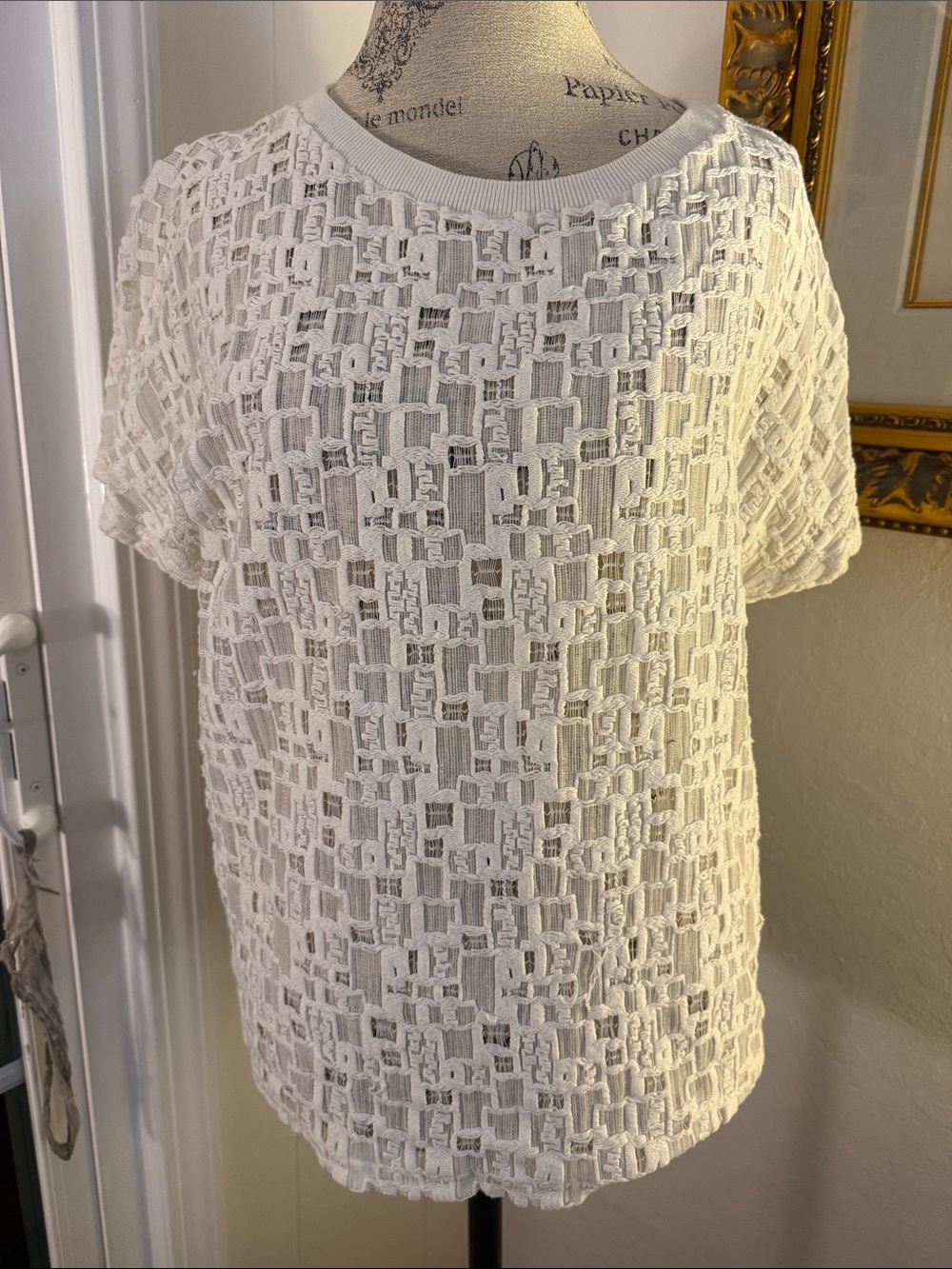 Vince Windowpane Lace Blouse. Size L